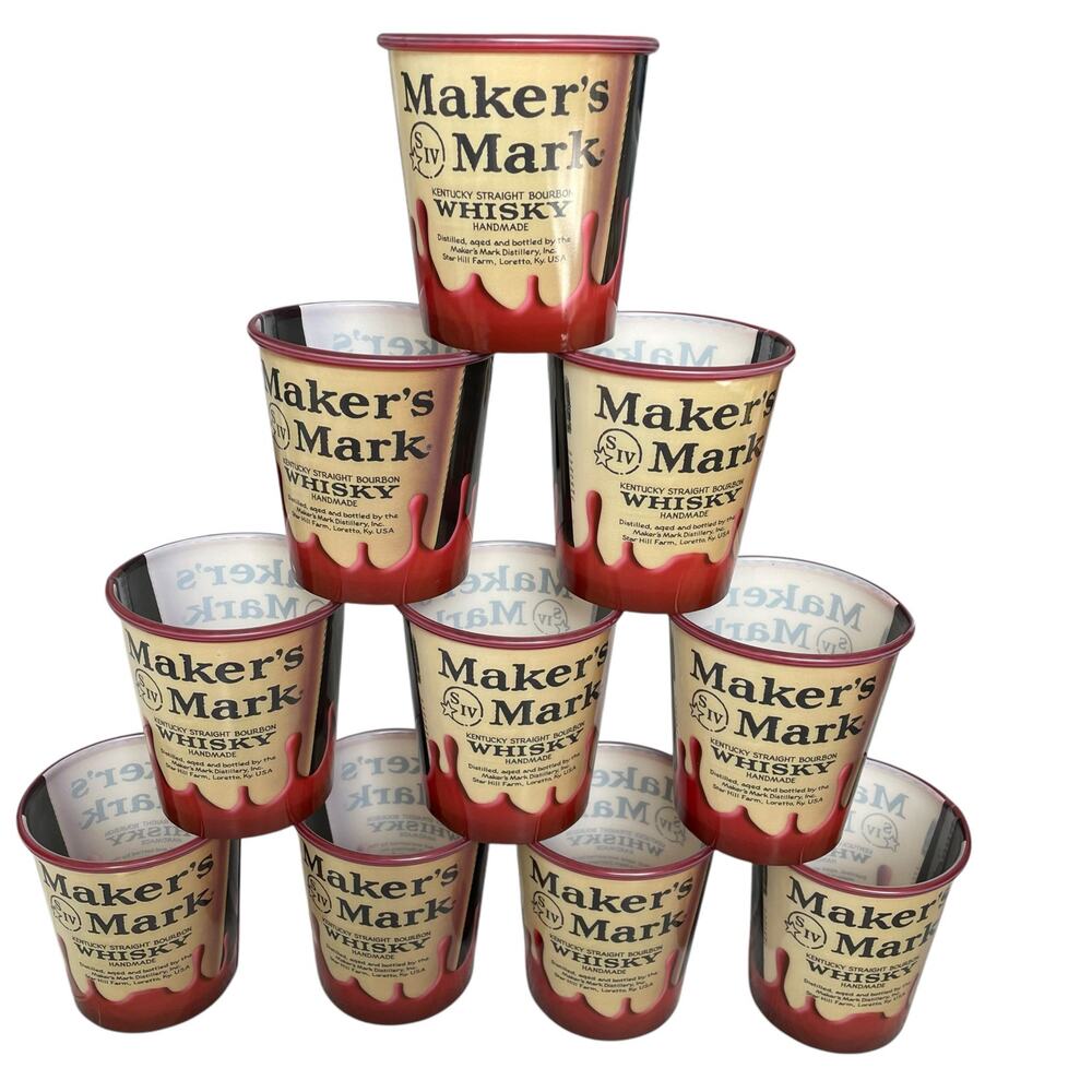 Maker's Mark Bourbon Whiskey Plastic Cup Lot of 10 Bottle Label Re-useable USA